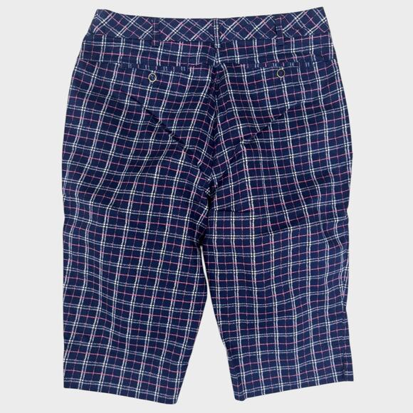 Lady Hagen Long Shorts Navy Blue Pink Check Plaid Size 4 Cotton Spandex - Picture 5 of 8